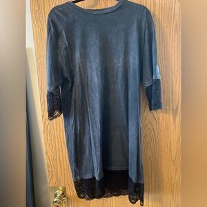 DISTURBIA Black Lace Trim T Shirt Dress